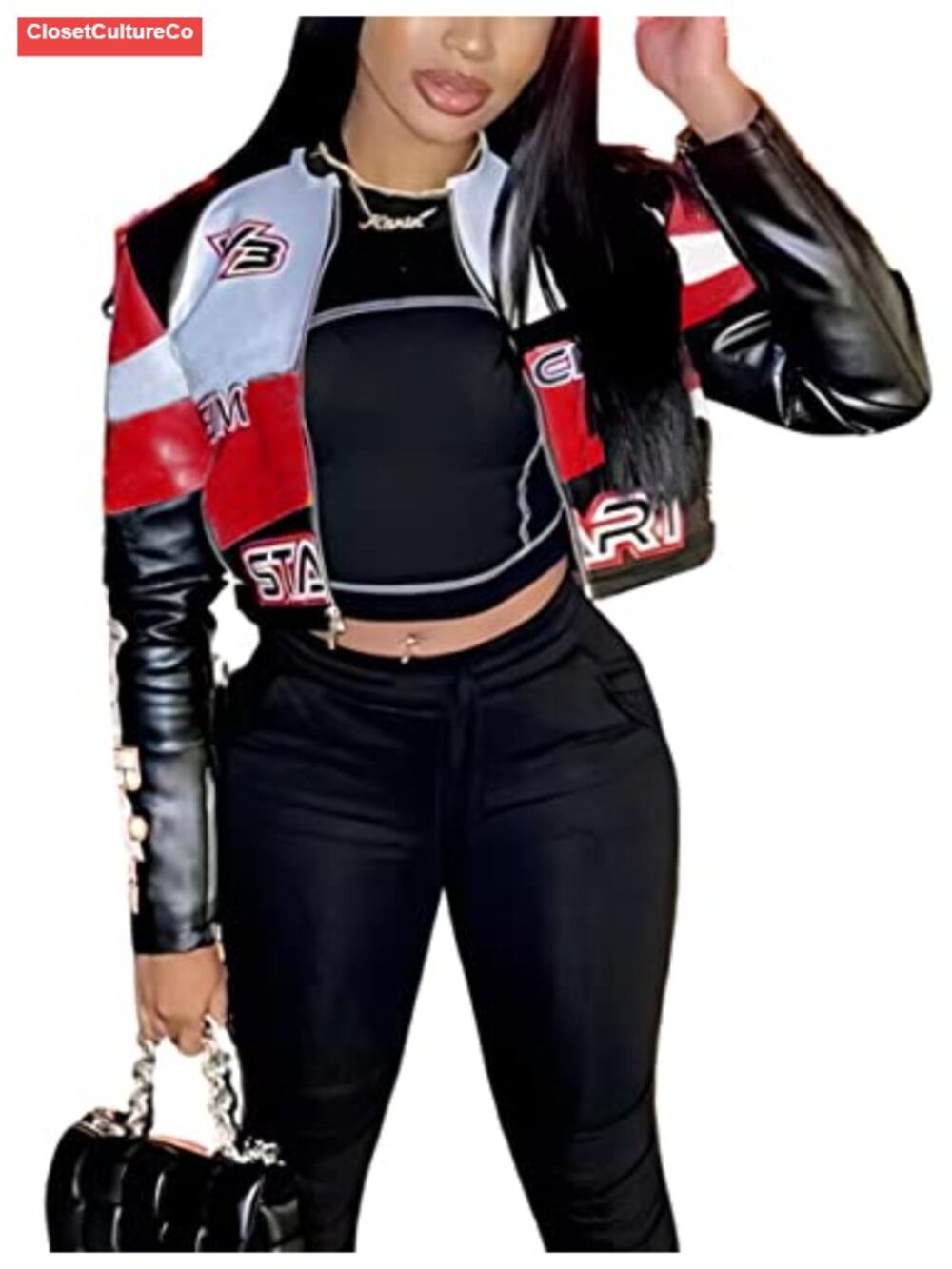Faux Leather Moto Biker Jacket Cropped Zip Front Bomber